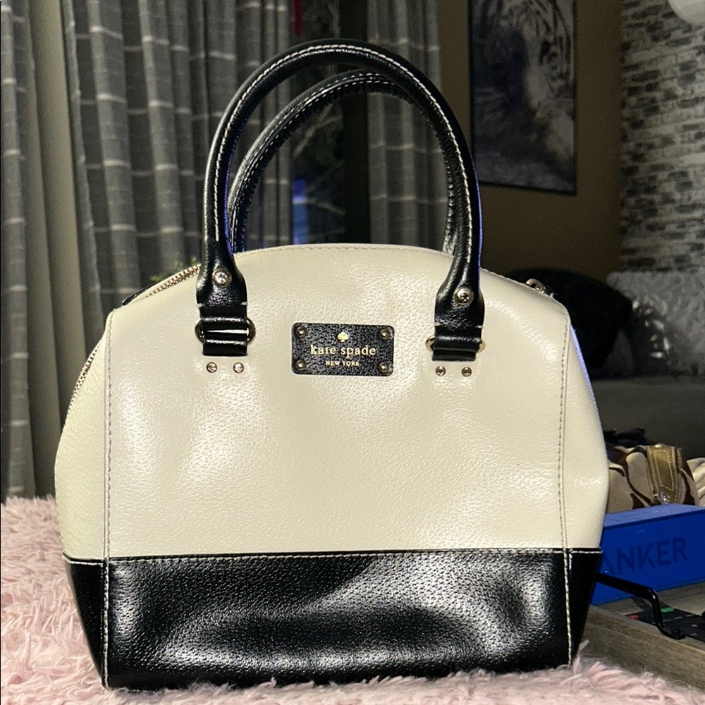 Kate Spade Black and Cream Satchel with Structured Design